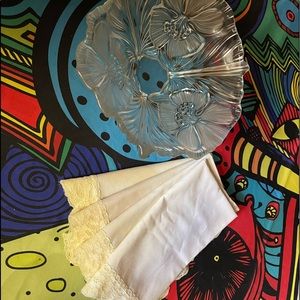 Crystal candy dish and dinner napkin set